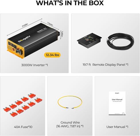 BougeRV 2000W Pure Sine Wave Inverter Convert 12V DC to 120V /110V AC, Fully 2000W Output, Built-in BT for BougeRV APP, Wired Remote Controller, Off-Grid Solar System, RV, Backup Power in Saudi Arabia