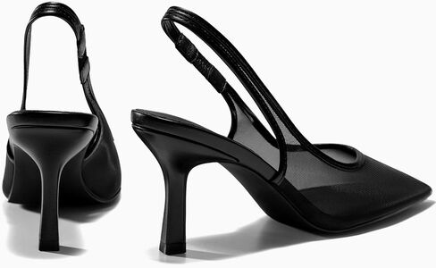 Coutgo Womens Mesh Slingback Kitten Heels Pointed Toe Low Heel Pumps Sexy Dress Shoes in Kuwait