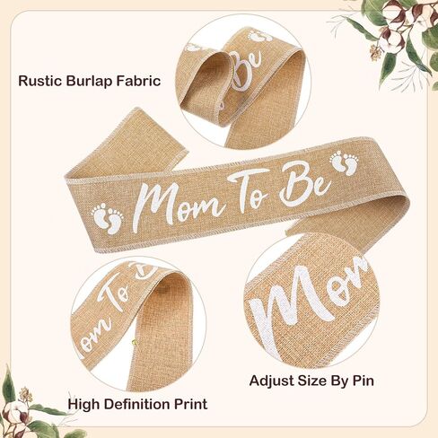 3 Pcs Mom to Be Sash Baby Shower Dad to Be Pin Neutral Burlap Stylish Shower Sash Dad being Pin Elegant Boho Style Mommy Sashes Corsage Pins Flower Crown for Keepsake Party Decorations Supplies in Saudi Arabia