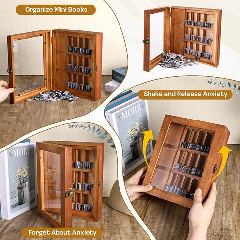 Mini Bookshelf Anxiety Shake Away Get Rid Your Anxiety Tiny Miniature Library Matchbox Display Cabinet with 200pcs Books Stress Relief Creative Decor Ornaments for Book Lovers Family Friends in Saudi Arabia