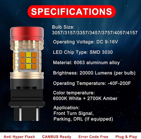 7443 Switchback LED لمبة إشارة الانعطاف الأمامية 7444NA 7443NA الأبيض العنبر المدمج في المقاوم CANBUS مكافحة فرط فلاش خالية من الأخطاء 7444NA W21W DRL وقوف السيارات الخفيفة حزمة من 2 in Kuwait