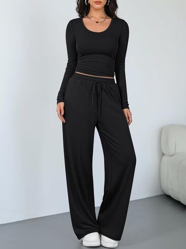 Trendy Queen Women 2 Piece Matching Lounge Sets Clothing Comfiest Wide Leg Pants 2025 Y2K Sweatsuits Fall Airport Outfit in Saudi Arabia