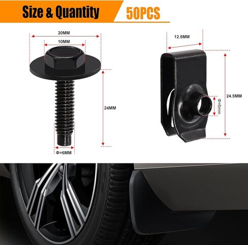 WEIDER 50PCS M4.2 Universal Fender Liner Screw U Kit ، محرك Splash Shield Hex Hex Clips U ، مقاطع براغي جسم السيارات (25 ثانية) in Kuwait