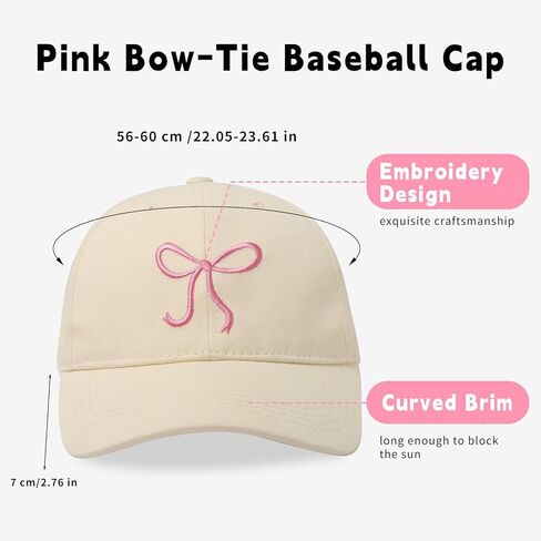 Pink Bow Embroidered Baseball Cap for Women Trucker Hat Adjustable Fashion Sun Hat with Visor for Hiking Travel in Kuwait