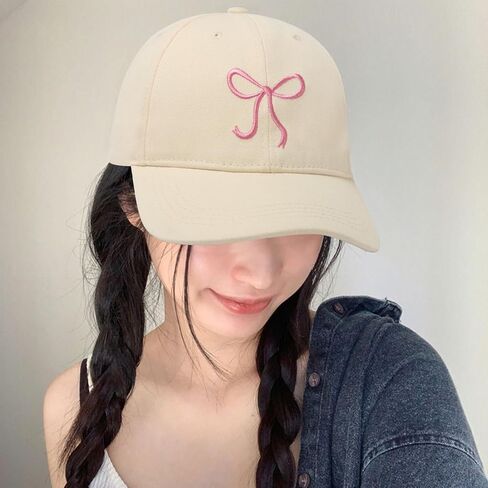 Pink Bow Embroidered Baseball Cap for Women Trucker Hat Adjustable Fashion Sun Hat with Visor for Hiking Travel in Kuwait