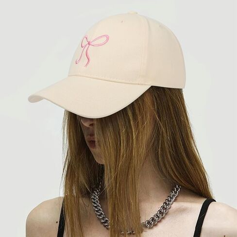 Pink Bow Embroidered Baseball Cap for Women Trucker Hat Adjustable Fashion Sun Hat with Visor for Hiking Travel in Kuwait