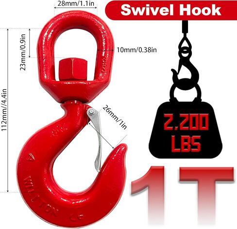 5 Tons Heavy Duty Swivel Hook with Safety Latch,360 Degree Rotating Crane Swivel Lifting Eye Hook for Crane, Swivel Chain Hooks for Lifting Chains Port Transportation, 11000 Lbs Capacity,Red in Kuwait