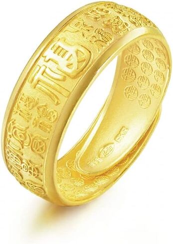 CHOW SANG SANG 999.9 خاتم ذهب خالص عيار 24 قيراط السعر بالوزن 7.11 جرام خاتم ذهبي مع رغبات للرجال 68259R | حجم قابل للتعديل in Saudi Arabia