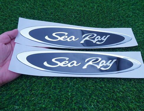 مجموعة أزواج مقاس 13 بوصة Sea Ray Searay بيضاوية Searay Hull Side Logo شعار ملصق لوحة الاسم 13x 2-3/4 (فضي أسود) in Saudi Arabia