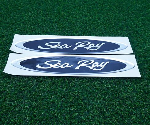 مجموعة أزواج مقاس 13 بوصة Sea Ray Searay بيضاوية Searay Hull Side Logo شعار ملصق لوحة الاسم 13x 2-3/4 (فضي أسود) in Saudi Arabia