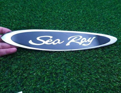 مجموعة أزواج مقاس 13 بوصة Sea Ray Searay بيضاوية Searay Hull Side Logo شعار ملصق لوحة الاسم 13x 2-3/4 (فضي أسود) in Saudi Arabia