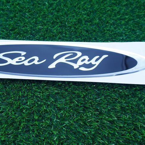 مجموعة أزواج مقاس 13 بوصة Sea Ray Searay بيضاوية Searay Hull Side Logo شعار ملصق لوحة الاسم 13x 2-3/4 (فضي أسود) in Saudi Arabia