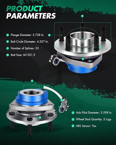 SCITOO Wheel Hub Bearing 513121 for Buick Century Regal, for Chevrolet Impala, for Pontiac Grand Prix, for Cadillac DTS Wheel Bearing Assembly Front/Rear 5 Bolts W/ABS in Saudi Arabia