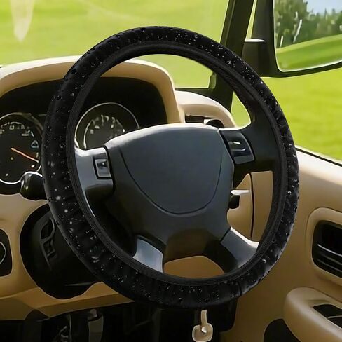 Golf Cart Steering Wheel Cover, Waterproof Sunproof Anti-Slip Thickened Cover for Farm Vehicle and Tractor, Washable (Machine/Hand Wash) 13-15 Inch Black in Kuwait