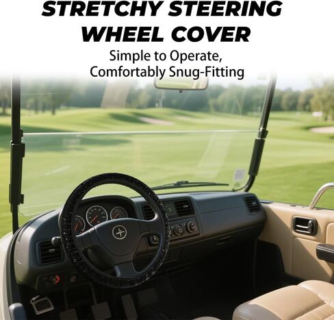 Golf Cart Steering Wheel Cover, Waterproof Sunproof Anti-Slip Thickened Cover for Farm Vehicle and Tractor, Washable (Machine/Hand Wash) 13-15 Inch Black in Kuwait