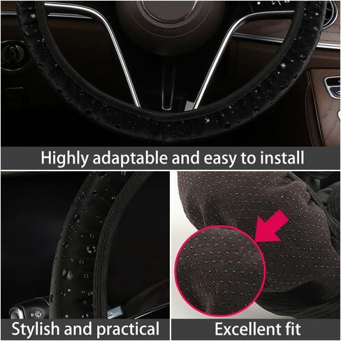 Golf Cart Steering Wheel Cover, Waterproof Sunproof Anti-Slip Thickened Cover for Farm Vehicle and Tractor, Washable (Machine/Hand Wash) 13-15 Inch Black in Kuwait