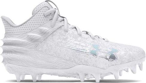حذاء كرة القدم Under Armour Boys Blur Select MC Jr - تصميم مستوحى من Track Spike مقاس 4.5 باللون الأبيض والفضي المعدني in Saudi Arabia