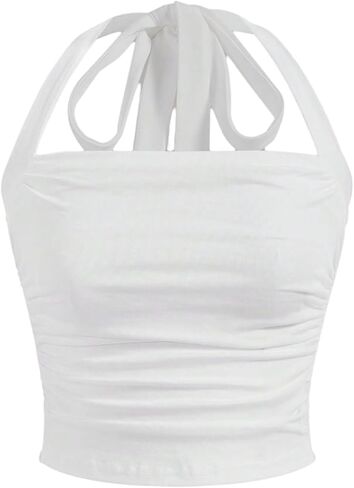 SOLY HUX Women's Plus Size Ruched Halter Top Summer Tie Back Sleeveless Going Out Tops in Saudi Arabia