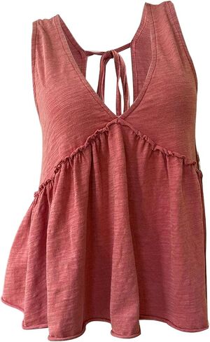 المرأة العميق الخامس الرقبة Peplum تانك القمم القوس التعادل عارية الذراعين كشكش Babydoll Flowy عطلة الأعلى in Saudi Arabia