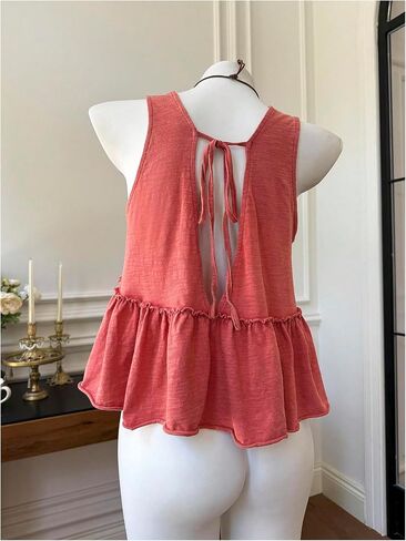 المرأة العميق الخامس الرقبة Peplum تانك القمم القوس التعادل عارية الذراعين كشكش Babydoll Flowy عطلة الأعلى in Saudi Arabia