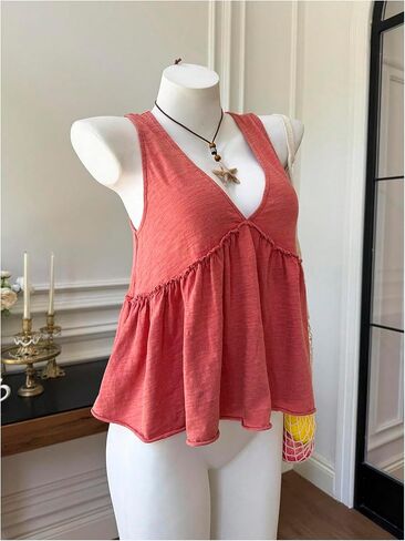 المرأة العميق الخامس الرقبة Peplum تانك القمم القوس التعادل عارية الذراعين كشكش Babydoll Flowy عطلة الأعلى in Saudi Arabia