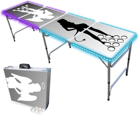 PARTYPONG 8-Foot Folding Beer Pong Table w/Cup Holes & LED Lights - Football Field Edition in Saudi Arabia