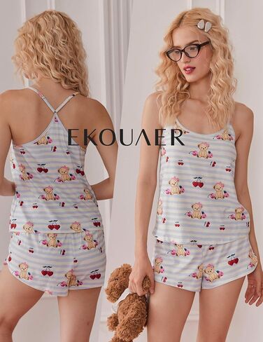Ekouaer Womens Cami Pajama Sets Soft Shorts Lingerie Set Camisole 2 Piece Cami Shorts Pj Nightwear in Saudi Arabia