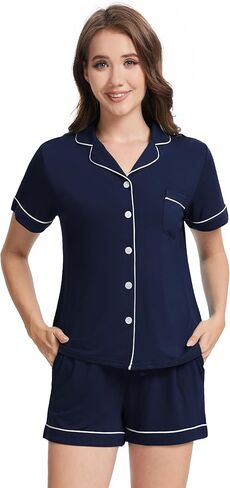 Women's Pajamas Set Family Matching Pj Short Sleeve Tops Shorts Pjs Button Down Sleepwear in Saudi Arabia