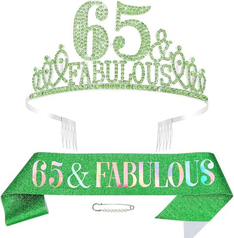 70th Birthday Decorations for Women, 70th Birthday Gifts Sash and Crown for Women Set, 70 & Fabulous Party Supplies, Green in Kuwait