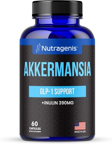 Akkermansia Muciniphila Probiotic - 1 مليار AFU مع 390 مجم من ألياف الإنولين بريبيوتيك - 60 كبسولة، كمية تكفي لمدة شهرين - دعم صحة الأمعاء والتمثيل الغذائي، بروبيوتيك يومي للرجال والنساء in Saudi Arabia