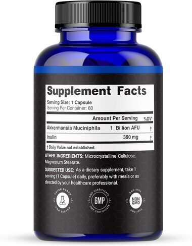 Akkermansia Muciniphila Probiotic - 1 مليار AFU مع 390 مجم من ألياف الإنولين بريبيوتيك - 60 كبسولة، كمية تكفي لمدة شهرين - دعم صحة الأمعاء والتمثيل الغذائي، بروبيوتيك يومي للرجال والنساء in Saudi Arabia