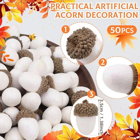 Gresorth 50pcs High Grade Artificial White Acorn Decoration Fake Acorns for Home Wedding Decor Vase Filler DIY Table Crafting Material in Saudi Arabia