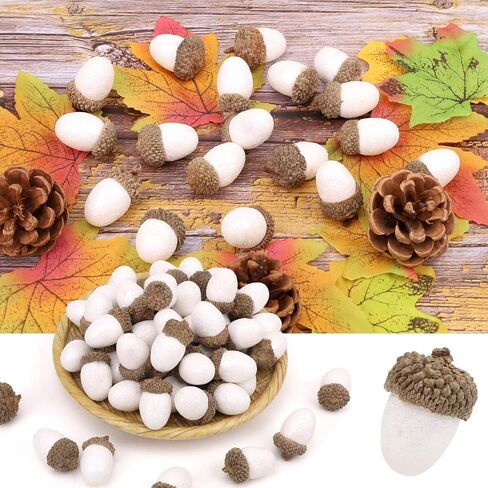 Gresorth 50pcs High Grade Artificial White Acorn Decoration Fake Acorns for Home Wedding Decor Vase Filler DIY Table Crafting Material in Saudi Arabia