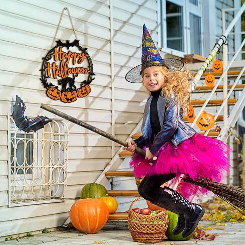 Bucherry Halloween ديكورات الأبواب الخشبية السوداء القطة اليقطين علامة معلقة أكاليل عيد الهالوين السعيدة للوحة الحائط للباب الأمامي للحفلات الخارجية والداخلية in Saudi Arabia