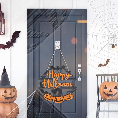 Bucherry Halloween ديكورات الأبواب الخشبية السوداء القطة اليقطين علامة معلقة أكاليل عيد الهالوين السعيدة للوحة الحائط للباب الأمامي للحفلات الخارجية والداخلية in Saudi Arabia