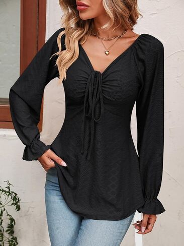 Women's Tunic Tops for Leggings Long Sleeve Tie Front Casual Fall Blouses in Saudi Arabia