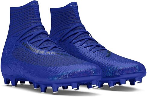 حذاء كرة القدم هايلايت 2 MC Knit للرجال من Under Armour - نعل داخلي من الفوم الفائق عالي الارتداد 8 باللون الأبيض والفضي المعدني in Saudi Arabia