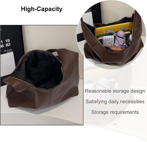 Hobo Bags for Women, PU Leather Slouchy Tote Handbag Soft Large Top Handle Crossbody Shoulder Purses with Zipper in Saudi Arabia