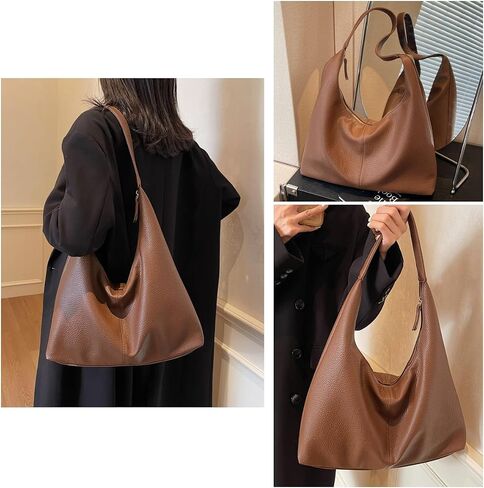 Hobo Bags for Women, PU Leather Slouchy Tote Handbag Soft Large Top Handle Crossbody Shoulder Purses with Zipper in Saudi Arabia