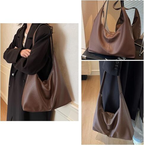 Hobo Bags for Women, PU Leather Slouchy Tote Handbag Soft Large Top Handle Crossbody Shoulder Purses with Zipper in Saudi Arabia