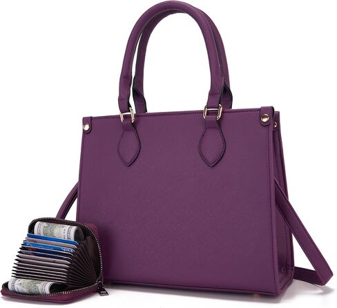 Qiyuer حقائب يد متوسطة للنساء محافظ جلدية نباتية مجموعة حقائب حمل مع محفظة مطابقة 2 قطعة in Kuwait