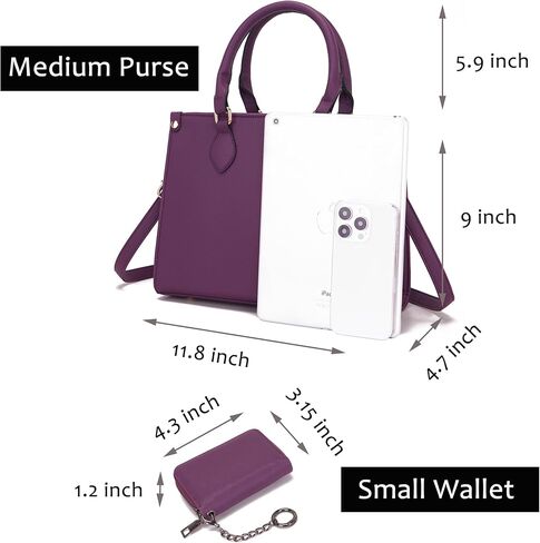 Qiyuer حقائب يد متوسطة للنساء محافظ جلدية نباتية مجموعة حقائب حمل مع محفظة مطابقة 2 قطعة in Kuwait