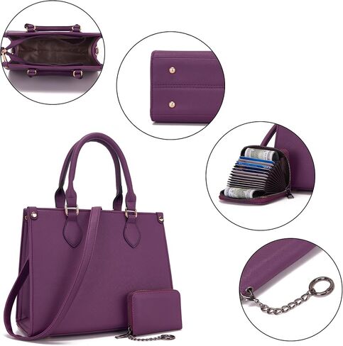 Qiyuer حقائب يد متوسطة للنساء محافظ جلدية نباتية مجموعة حقائب حمل مع محفظة مطابقة 2 قطعة in Kuwait