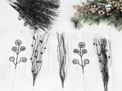 20PCS Glitter Artificial Curly Berry Stems Ornaments Fake Christmas Candy Picks Decorative Glitter Sticks Branches Combo Set for Xmas Tree Wreath Crafts Vase Filler Home Decor (Gold) in Kuwait