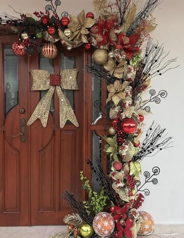 20PCS Glitter Artificial Curly Berry Stems Ornaments Fake Christmas Candy Picks Decorative Glitter Sticks Branches Combo Set for Xmas Tree Wreath Crafts Vase Filler Home Decor (Gold) in Kuwait