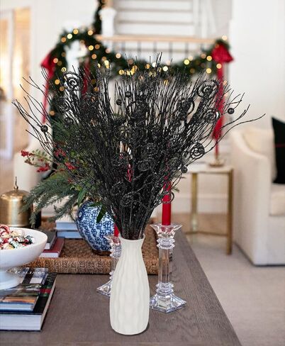 20PCS Glitter Artificial Curly Berry Stems Ornaments Fake Christmas Candy Picks Decorative Glitter Sticks Branches Combo Set for Xmas Tree Wreath Crafts Vase Filler Home Decor (Gold) in Kuwait