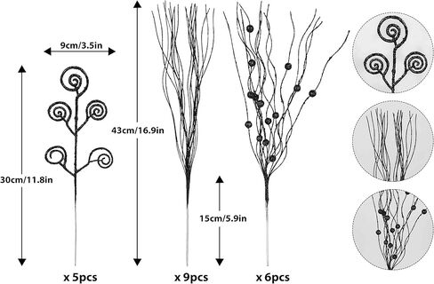 20PCS Glitter Artificial Curly Berry Stems Ornaments Fake Christmas Candy Picks Decorative Glitter Sticks Branches Combo Set for Xmas Tree Wreath Crafts Vase Filler Home Decor (Gold) in Kuwait