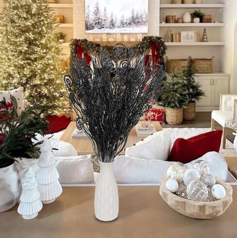 20PCS Glitter Artificial Curly Berry Stems Ornaments Fake Christmas Candy Picks Decorative Glitter Sticks Branches Combo Set for Xmas Tree Wreath Crafts Vase Filler Home Decor (Gold) in Kuwait