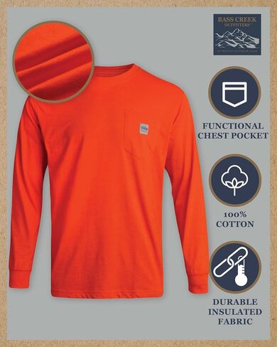 قميص رجالي بأكمام طويلة من Bass Creek Outfitters - قمصان عمل ثقيلة الوزن بياقة دائرية وأكمام طويلة للرجال مع تي شيرت بجيب (M-XXL) in Kuwait