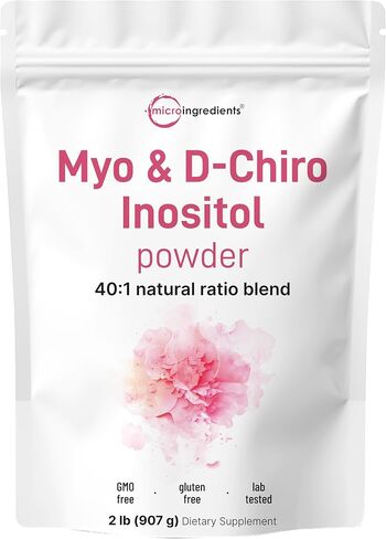 المكونات الدقيقة مسحوق Myo & D-Chiro Inositol، 1 رطل | التوازن الهرموني ودعم صحة المبيض للنساء | 40:1 مكمل الإينوسيتول ذو النسبة المثالية | غير معدل وراثيًا، نباتي، خالي من الحشو (221 حصة) in Kuwait